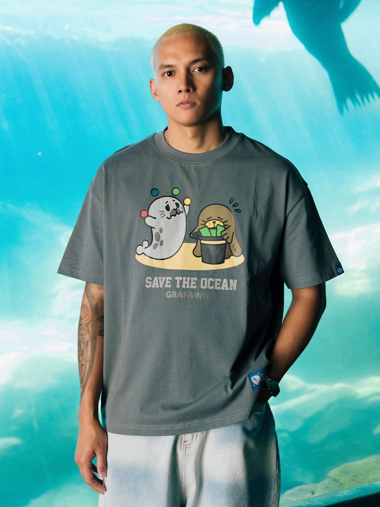 GRAF&WU Protect Ocean Nature Themed Cute Ghost T-shirt