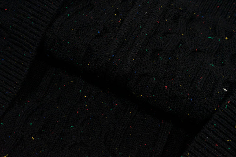 GRAF&WU Embroidered Twist Yarn Colorful Speckled Blended Zip Knit Coat