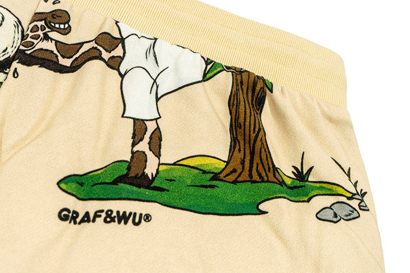 GRAF&WU Giraffe Cartoon Graphic Shorts Casual Streetwear