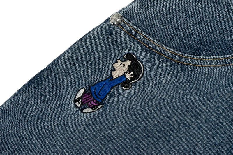 GRAF X Peanuts【Snoopy Collaboration】Jeans Charlie Brown Lucy Embroidered Pants Baggy Fit Denim Trousers Men Women Classic Straight-Leg Denim
