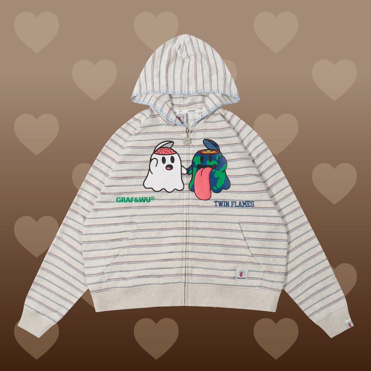GRAF&WU Twin Flame Cute Ghost Stitching Loose Striped Couple's Sweatshirt Cardigan