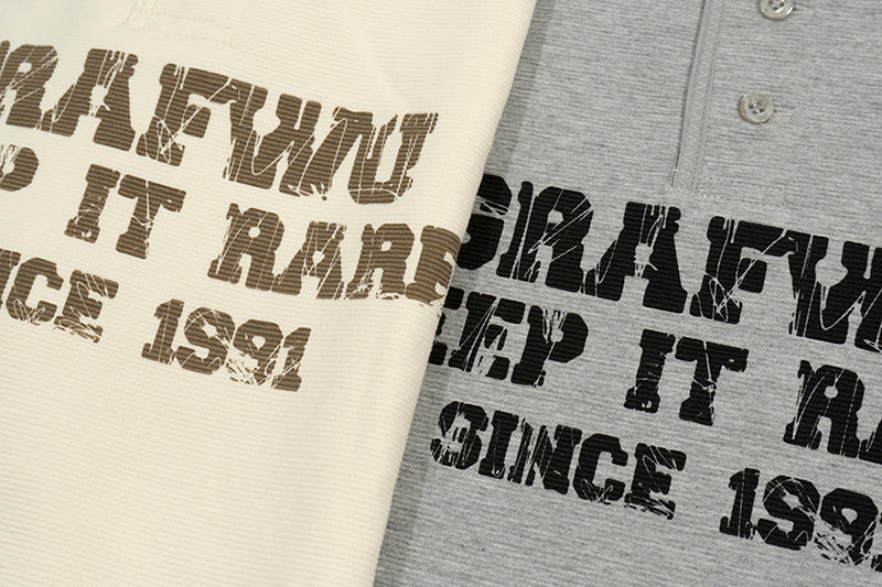 GRAF&WU Vintage Letter Cotton Henley Collar Long-sleeve Shirt