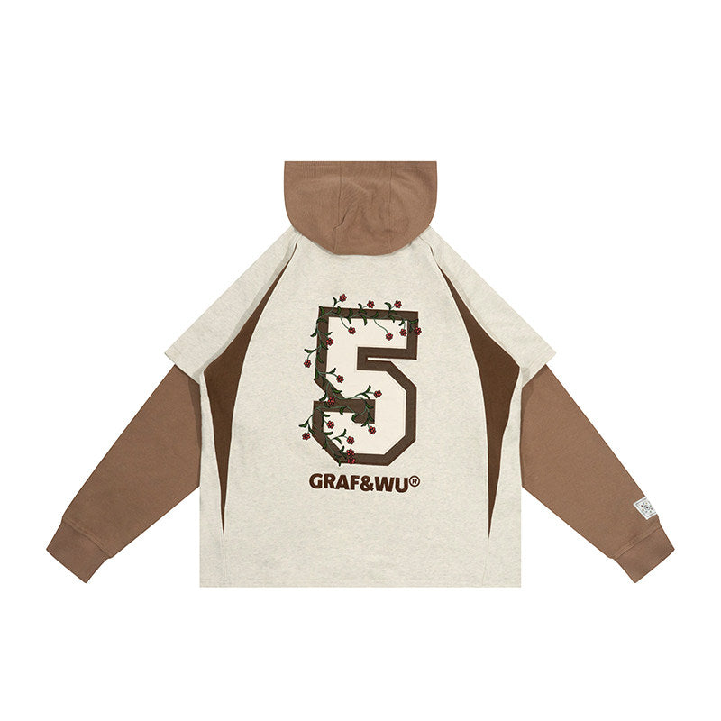 GRAF&WU Blokecore Floral Embroidery Thin Layered Look Jersey Hoodie