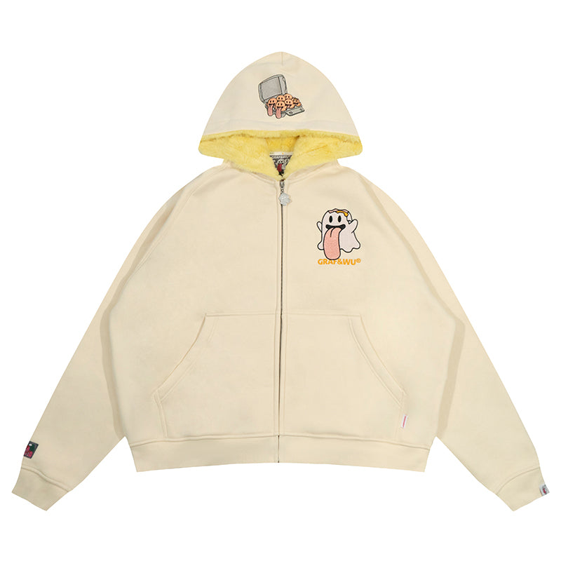 GRAF&WU Egg Cute Ghost Imitation Mink Velvet Hoodie
