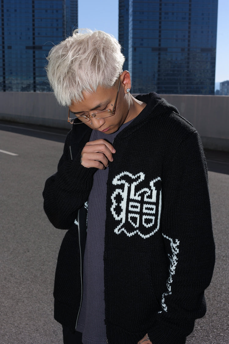 GRAF&WU Giraffe Logo Sweater Knit Zip-Up Coat - Premium Streetwear