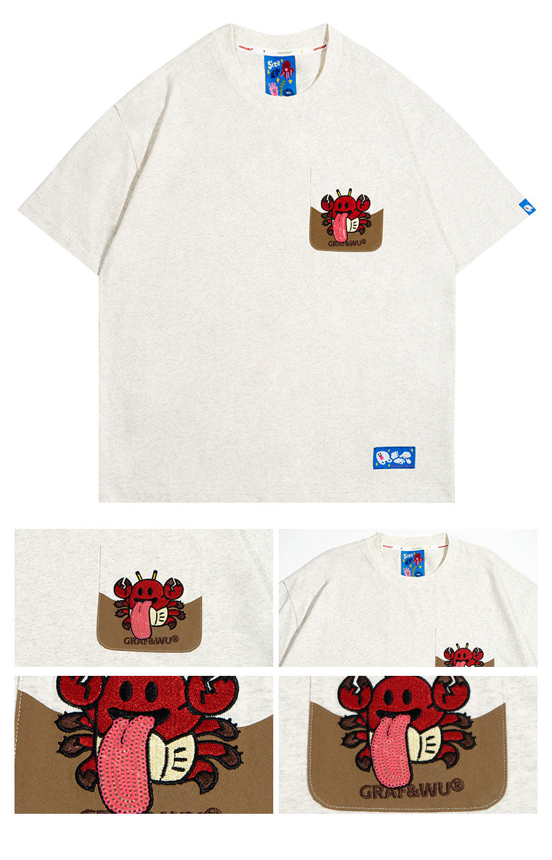 GRAF&WU Ocean Protect Coral Whale Giant Clam Cute Ghost Pocket T-shirt