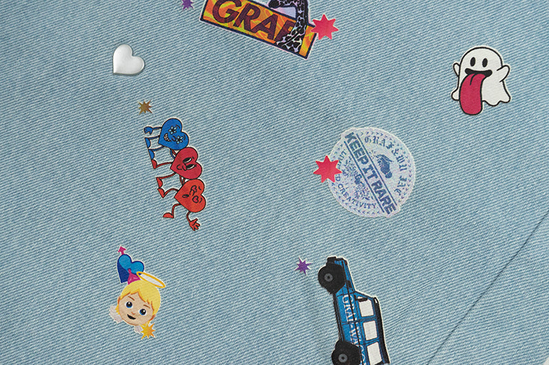 GRAFWU Y2K Sticker Pattern Brand Logo Shorts