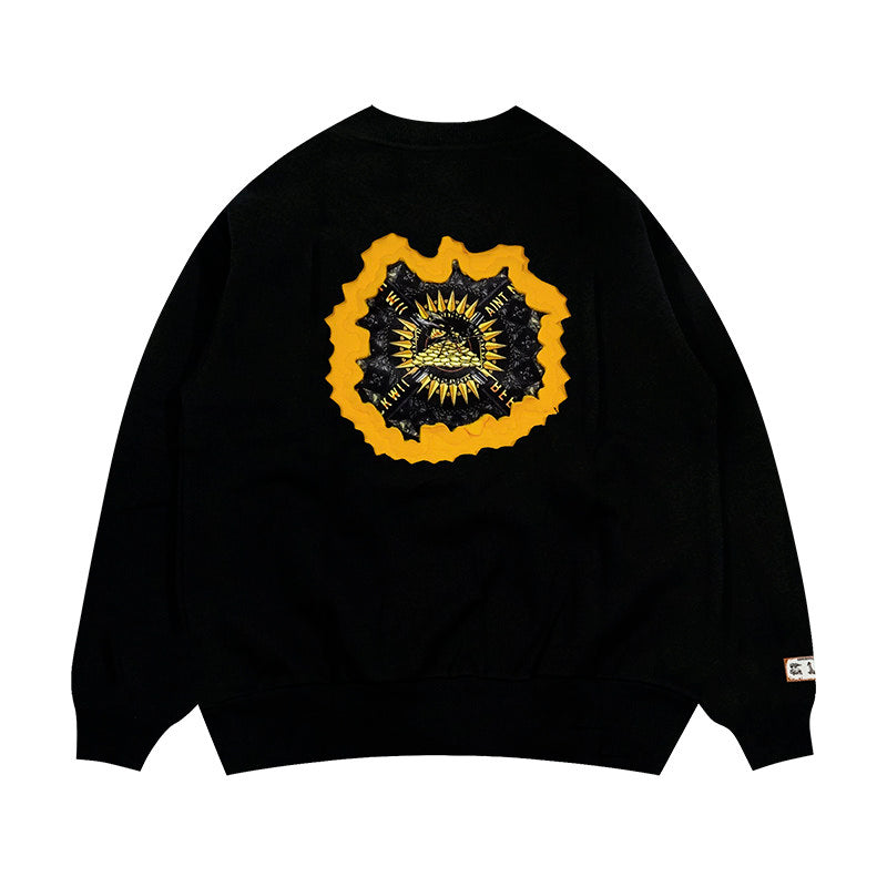 GRAF&WU Classic Erosion 2.0 3D Design Casual Fleece Crew Neck Sweatshirt