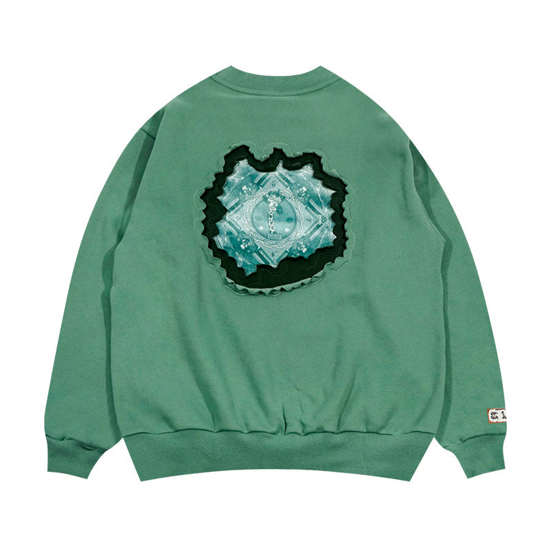 GRAF&WU Classic Erosion 2.0 3D Design Casual Fleece Crew Neck Sweatshirt