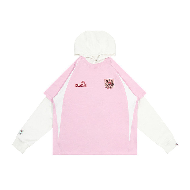 GRAF&WU Blokecore Floral Embroidery Thin Layered Look Jersey Hoodie