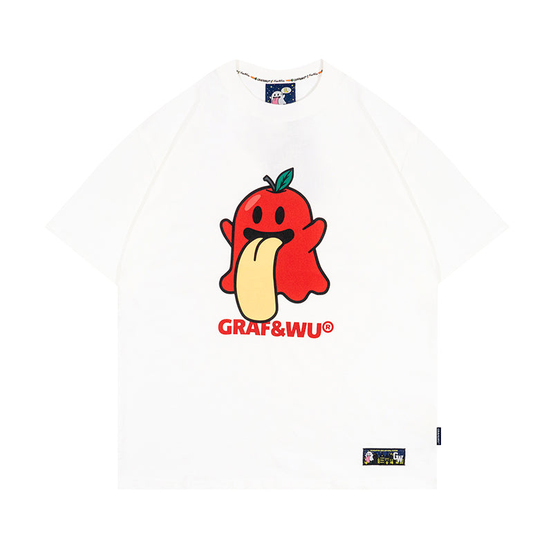 GRAF&WU BooGhost Cute Ghost 2.0 Earth, Money Bag, Volcano Multi-Design Streetwear Loose-Fit Short Sleeve T-Shirt