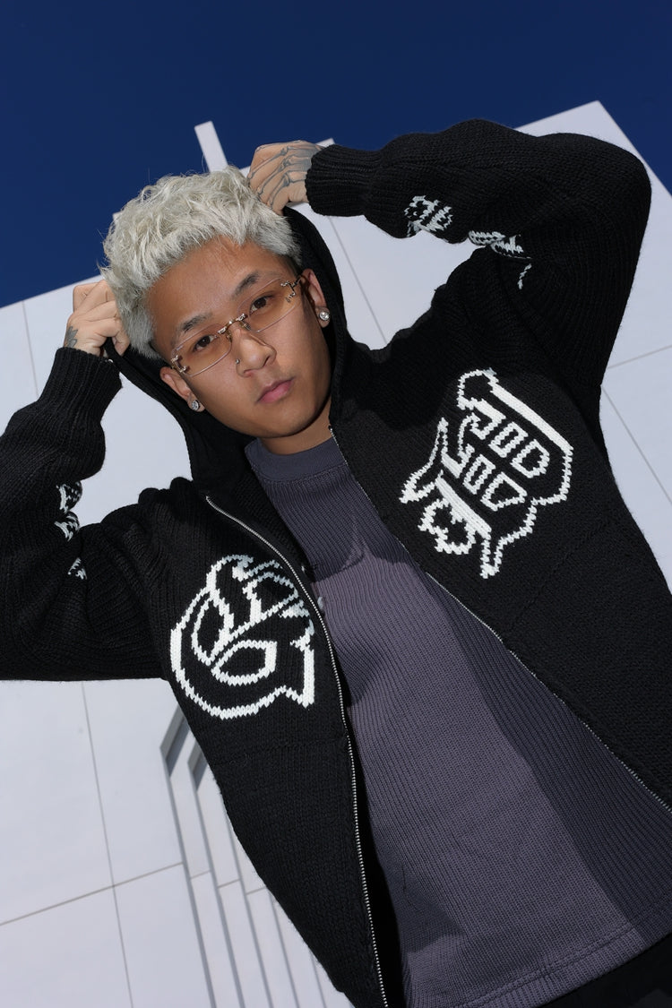 GRAF&WU Giraffe Logo Sweater Knit Zip-Up Coat - Premium Streetwear