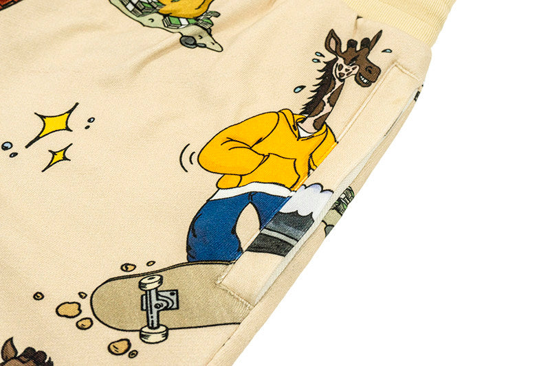 GRAF&WU Giraffe Cartoon Graphic Shorts Casual Streetwear