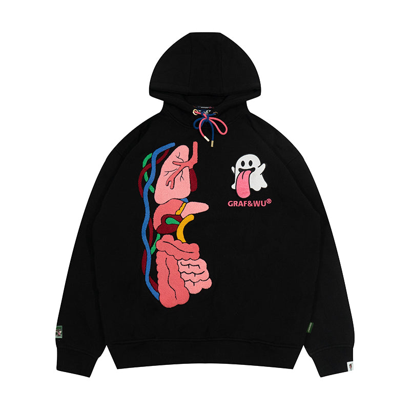 GRAF&WU Sweet Anatomy Cute Ghost Velcro Plush Pink Viscera Fleece Hoodie