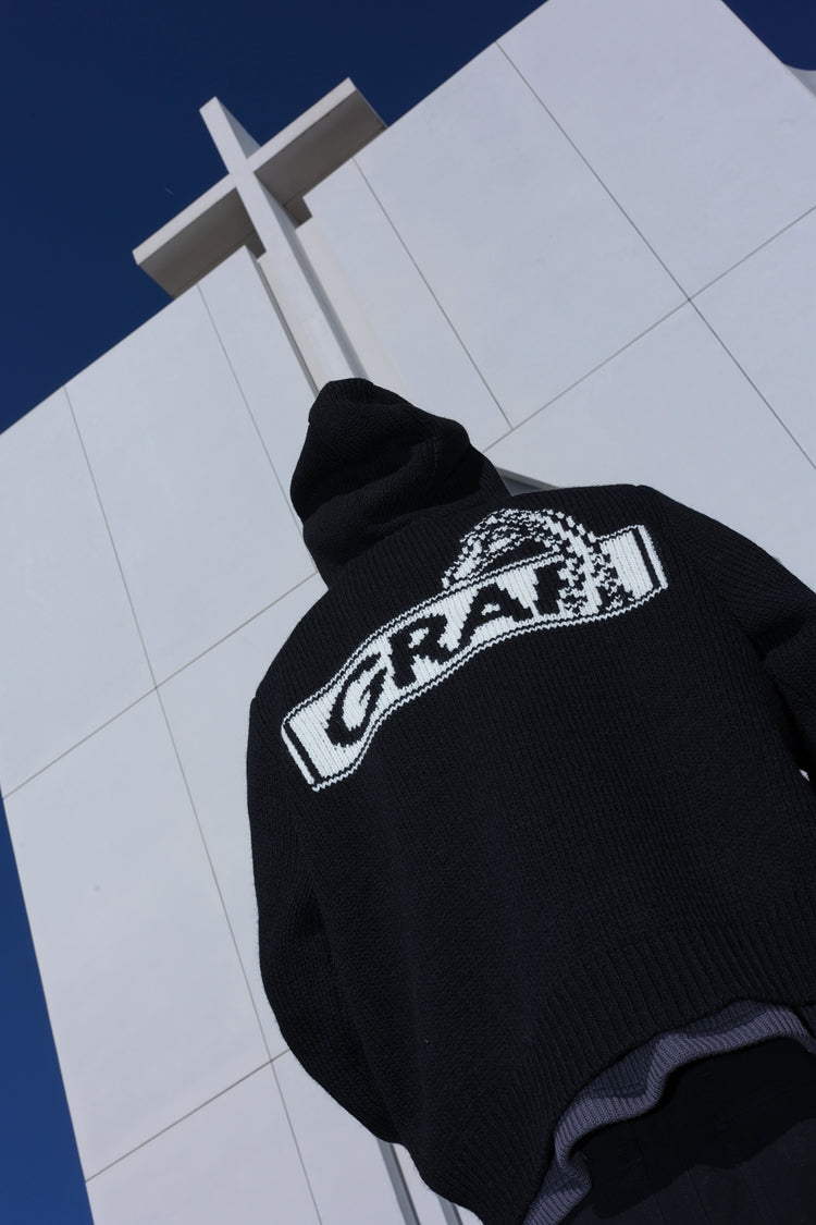 GRAF&WU Giraffe Logo Sweater Knit Zip-Up Coat - Premium Streetwear