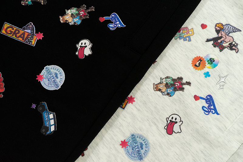 GRAFWU Y2k Sticker Design Pattern Bermuda Shorts