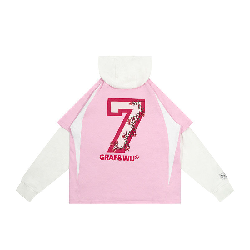 GRAF&WU Blokecore Floral Embroidery Thin Layered Look Jersey Hoodie