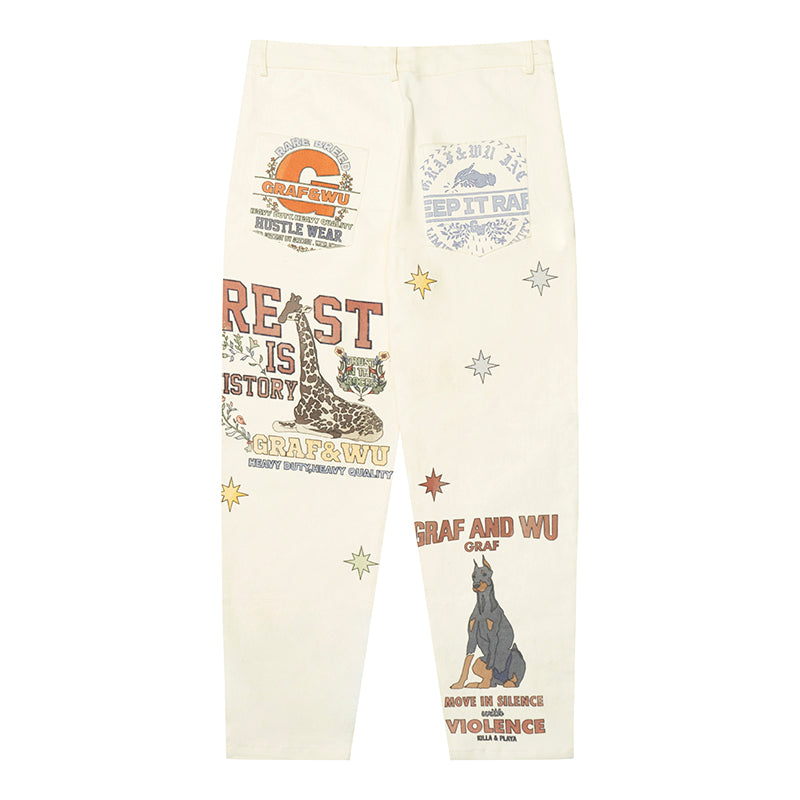 GRAF&WU Brand LOGO Angel Goddess Printing Cargo Pants