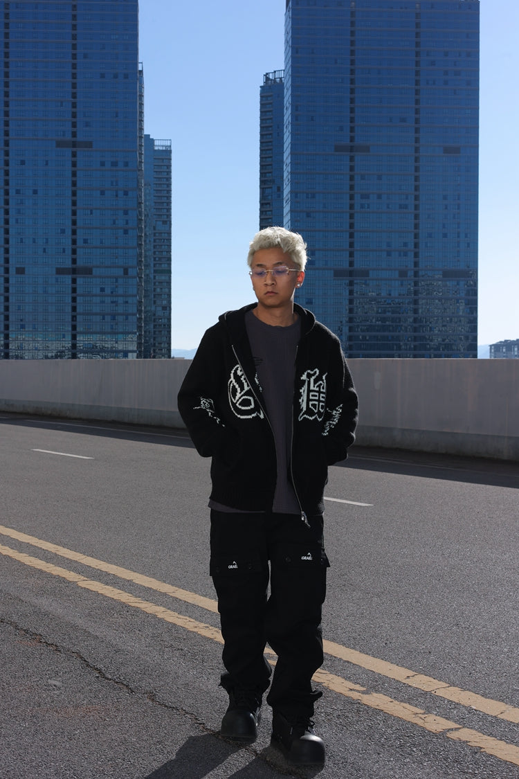 GRAF&WU Giraffe Logo Sweater Knit Zip-Up Coat - Premium Streetwear