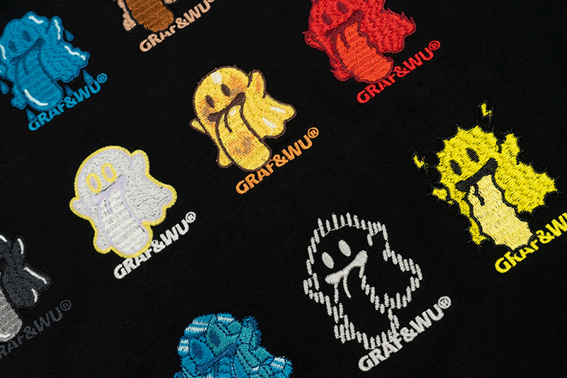 GRAF&WU T-Shirts 12 Natural Elements Cute Ghost Design T-Shirts Tai Chi Pattern Summer T-Shirt Embroidered Cotton Short Sleeve