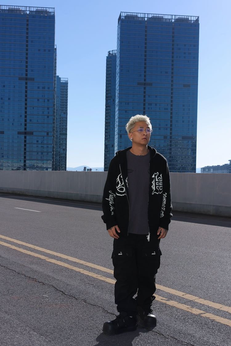 GRAF&WU Giraffe Logo Sweater Knit Zip-Up Coat - Premium Streetwear