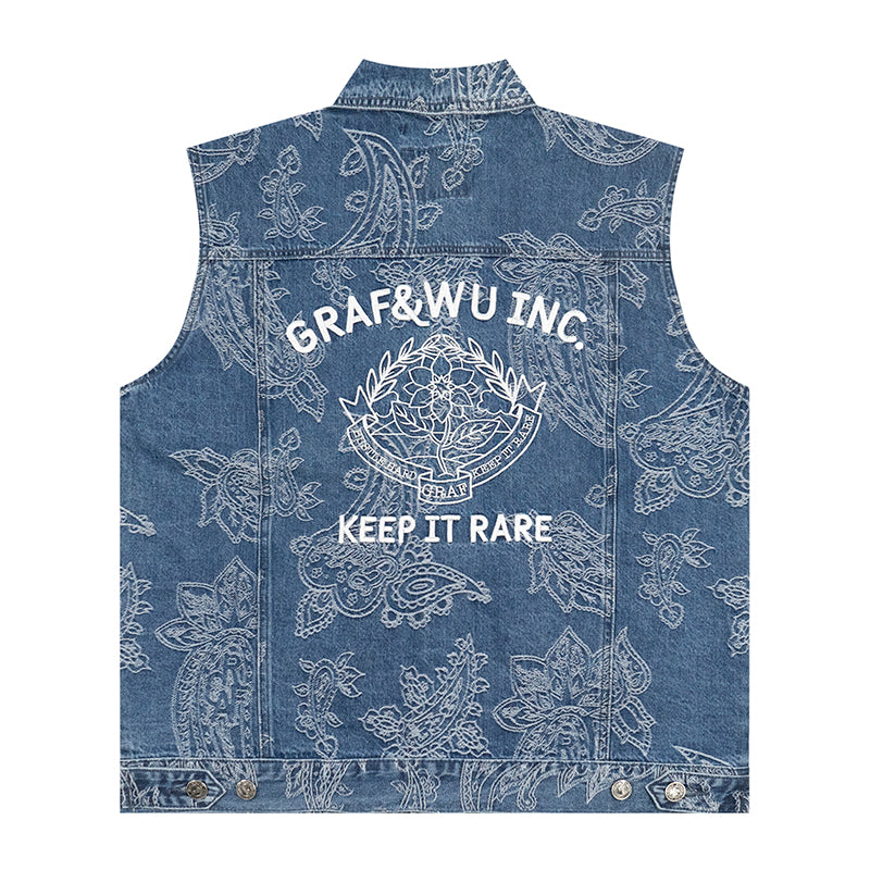 GRAFWU Jacquard Craft Pattern Design Denim Sleeveless