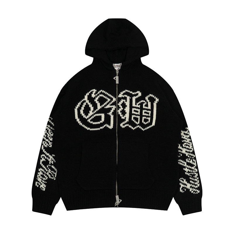 GRAF&WU Giraffe Logo Sweater Knit Zip-Up Coat - Premium Streetwear