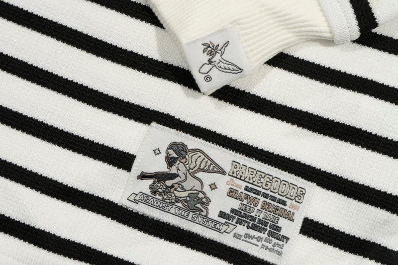 GRAF& WU Metal Giraffe Logo Streetwear Striped Long-Sleeve Shirt