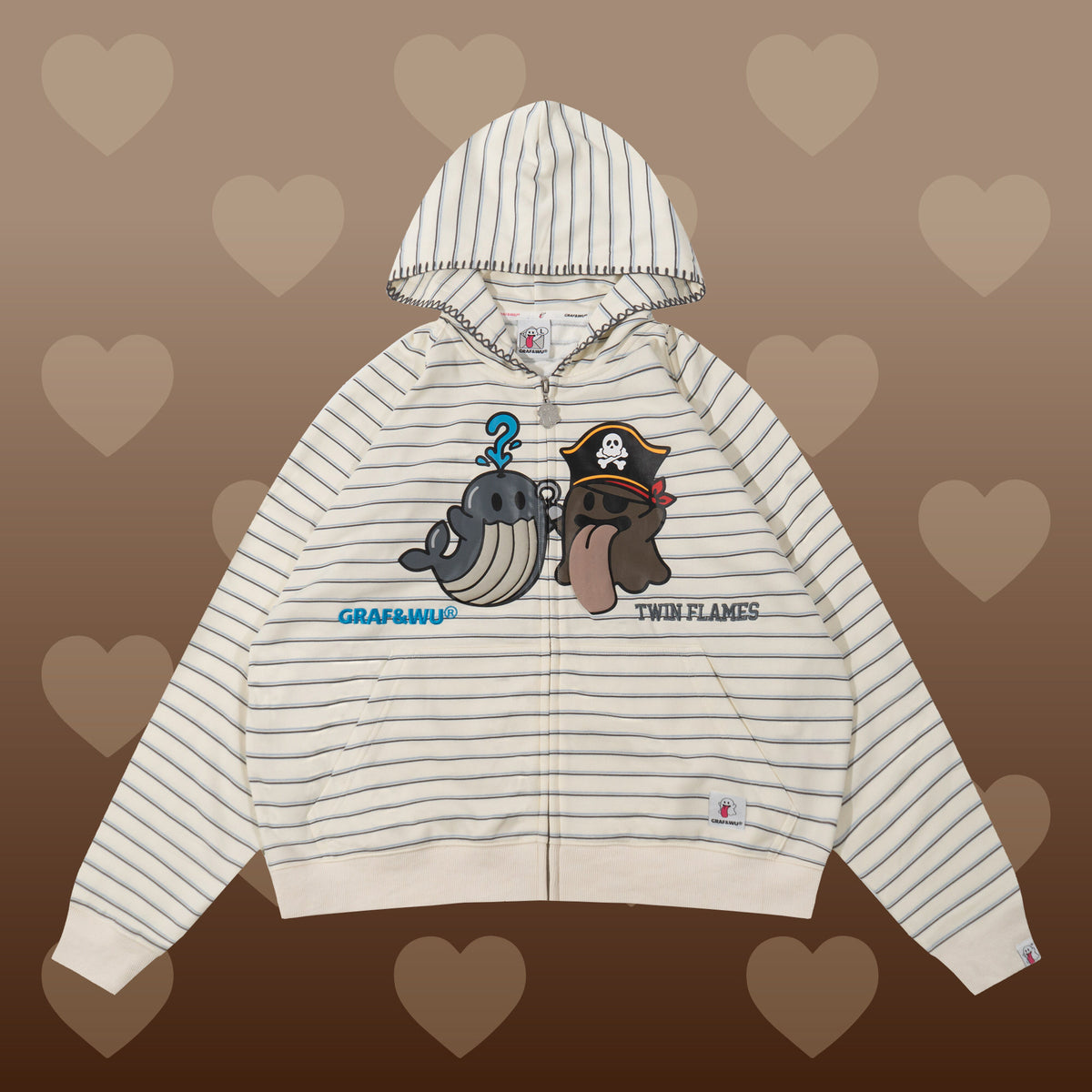 GRAF&WU Twin Flame Cute Ghost Stitching Loose Striped Couple's Sweatshirt Cardigan