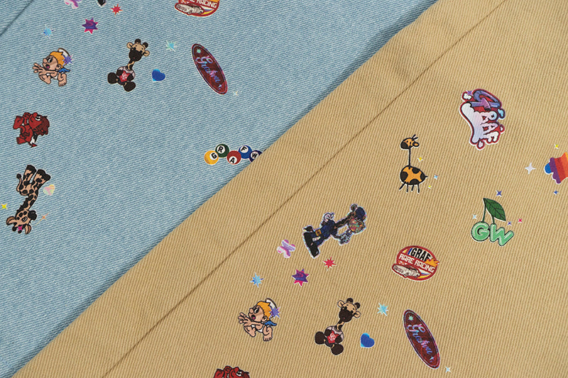 GRAFWU Y2K Sticker Pattern Brand Logo Shorts
