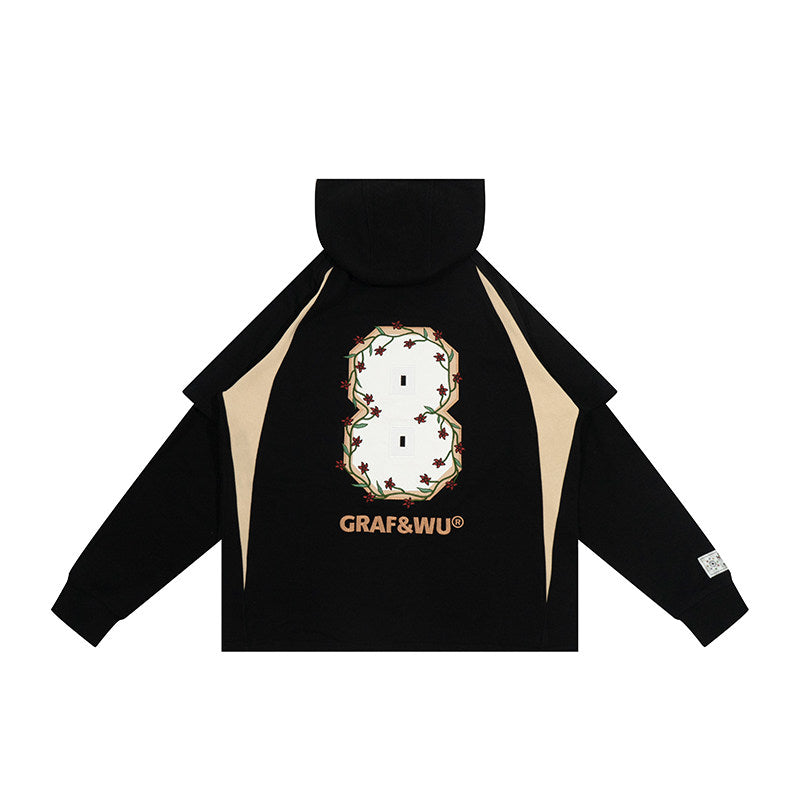 GRAF&WU Blokecore Floral Embroidery Thin Layered Look Jersey Hoodie