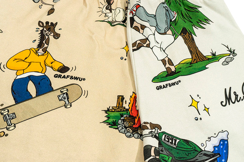 GRAF&WU Giraffe Cartoon Graphic Shorts Casual Streetwear