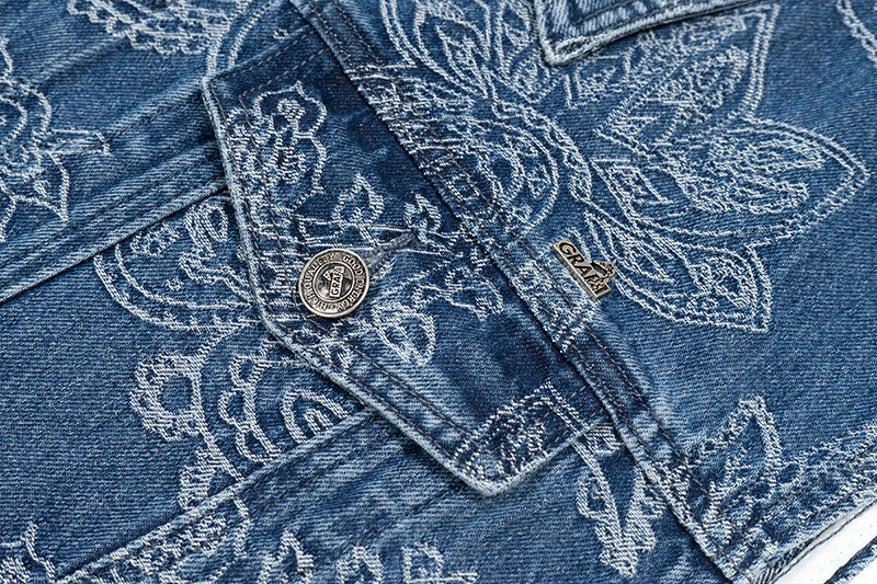 GRAFWU Jacquard Craft Pattern Design Denim Sleeveless