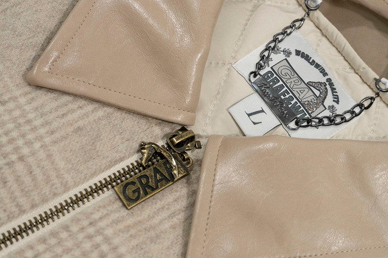 GRAF&WU Leather Collar Luxury Wool Retro Plaid Detroit Jacket