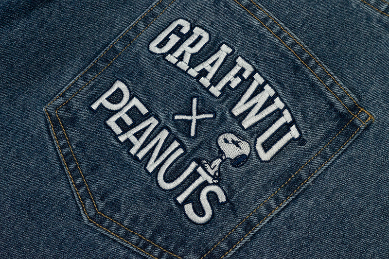 GRAF X Peanuts【Snoopy Collaboration】Jeans Charlie Brown Lucy Embroidered Pants Baggy Fit Denim Trousers Men Women Classic Straight-Leg Denim