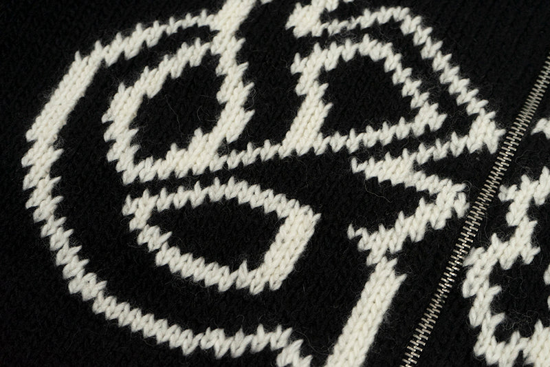 GRAF&WU Giraffe Logo Sweater Knit Zip-Up Coat - Premium Streetwear