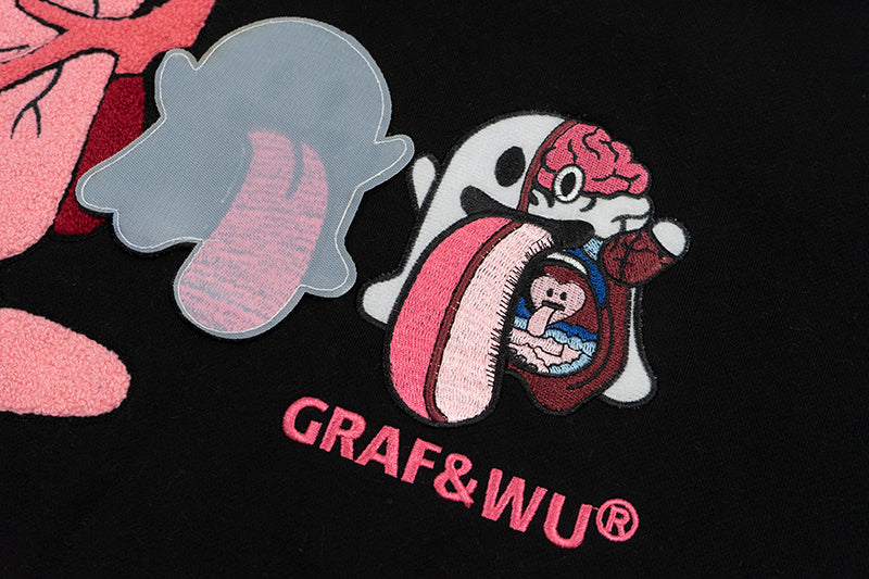 GRAF&WU Sweet Anatomy Cute Ghost Velcro Plush Pink Viscera Fleece Hoodie