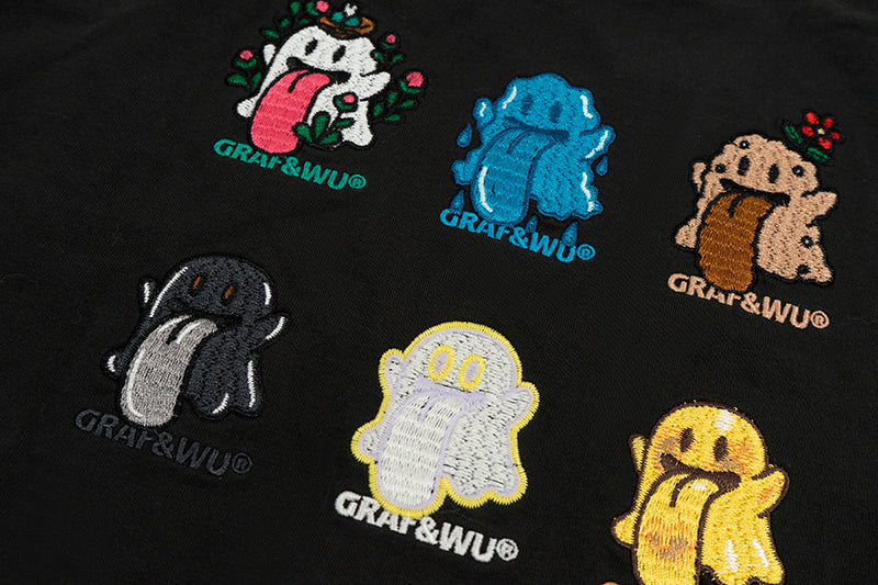 GRAF&WU T-Shirts 12 Natural Elements Cute Ghost Design T-Shirts Tai Chi Pattern Summer T-Shirt Embroidered Cotton Short Sleeve