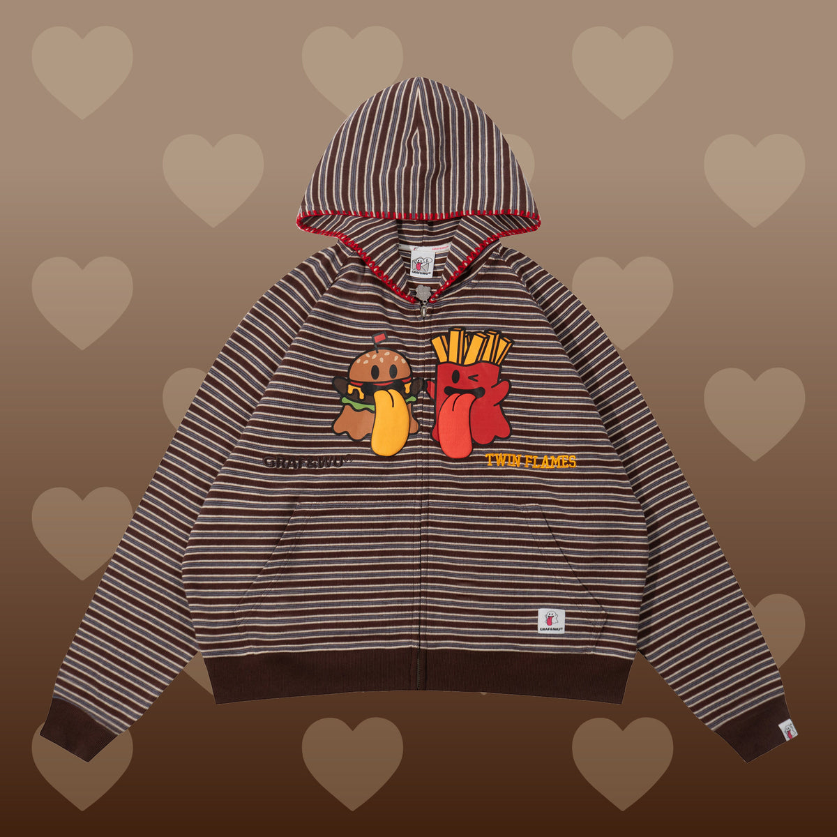 GRAF&WU Twin Flame Cute Ghost Stitching Loose Striped Couple's Sweatshirt Cardigan