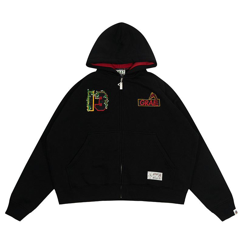 GRAF&WU Blokecore Football Club Floral Angel Fleece Zip-up Hoodie