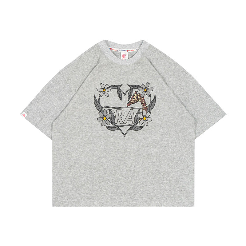 GRAF&WU Flower Heart Shape Deer Hot Girls Crop Top T-shirt