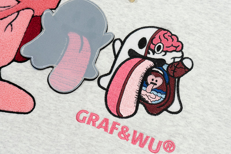 GRAF&WU Sweet Anatomy Cute Ghost Velcro Plush Pink Viscera Fleece Hoodie