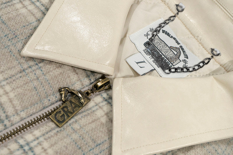 GRAF&WU Leather Collar Luxury Wool Retro Plaid Detroit Jacket