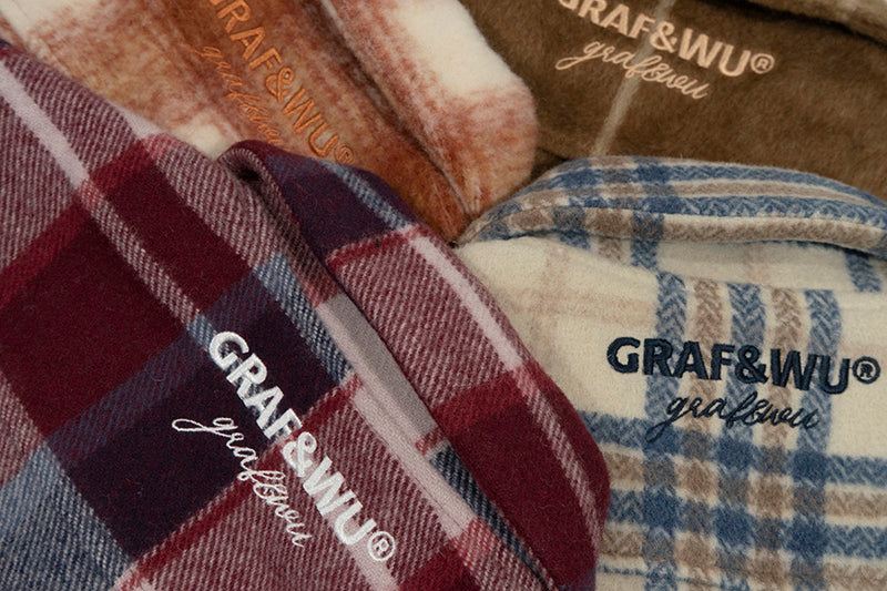 GRAF&WU Metal Deer Logo Woolen Checked Shirt Jacket