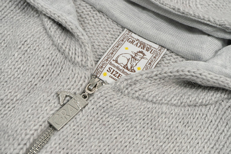 GRAF&WU Giraffe Logo Sweater Knit Zip-Up Coat - Premium Streetwear