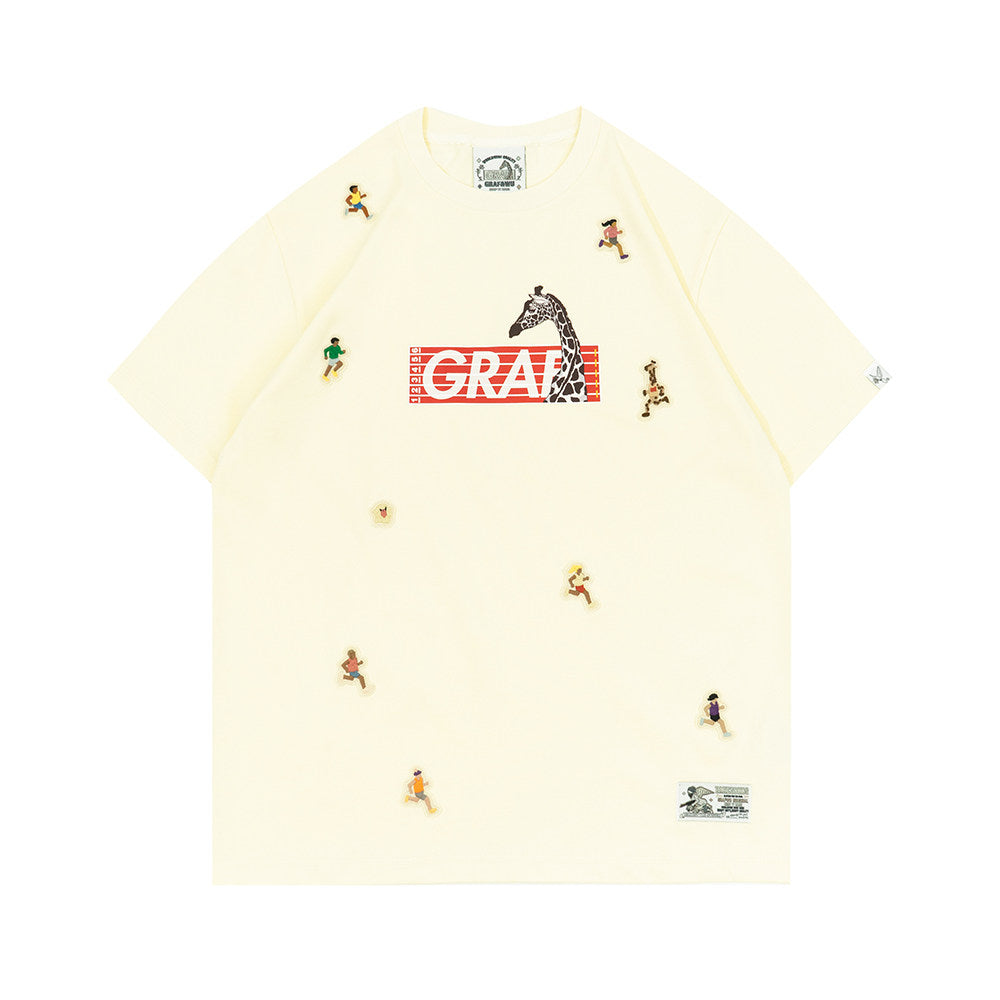 GRAF&WU Mini Embroidered Giraffe Athletic Fashion T-shirt