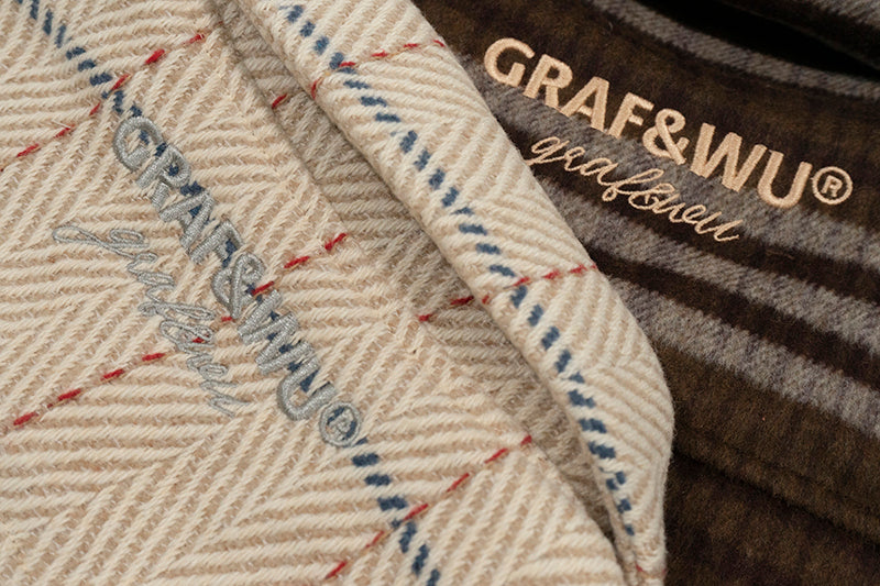 GRAF&WU Metal Deer Logo Woolen Checked Shirt Jacket