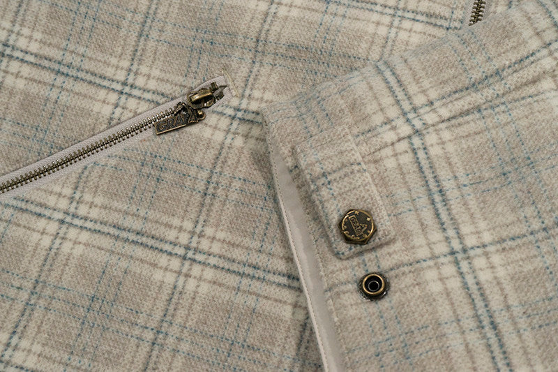 GRAF&WU Leather Collar Luxury Wool Retro Plaid Detroit Jacket