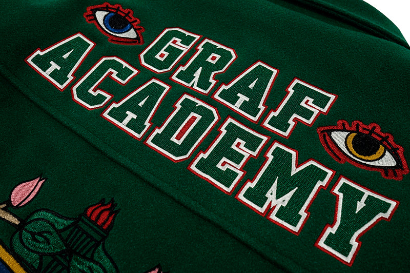 GRAF&WU University Them Leather Sleeved Wool Baseball Jacket