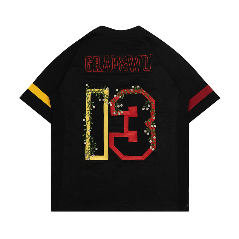 GRAF&WU Football Club Floral Embroidery Sports Mesh Jersey